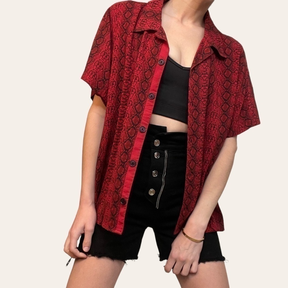 Uo Snake Print Short Sleeve Button Up - image 8